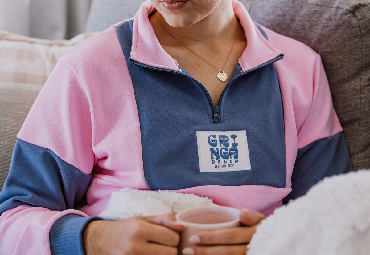 Pink and Blue 1/4 Zip Cotton Jumper image 2