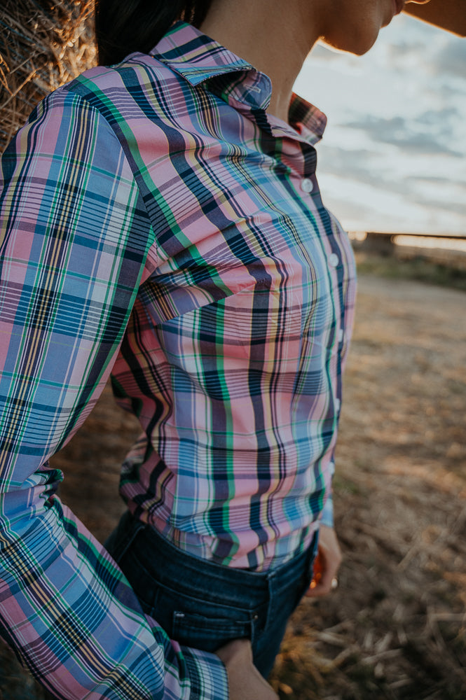 Ladies Long Sleeve Cotton Shirt - Pink/Mauve/Blue/Green/Yellow image 3