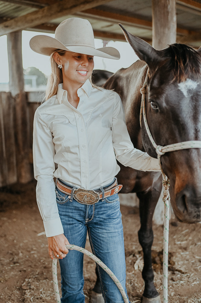 Vaquera ~ Classic White Womens Long Sleeve Cotton Fitted Shirt image 1