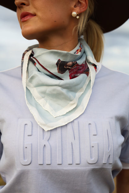 Sky Blue Embossed Logo T Shirt image 1