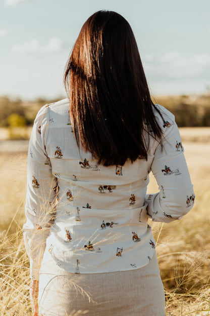 Aussie Icon Graphic Print Ladies Long Sleeve Cotton/Linen Blouse image 3