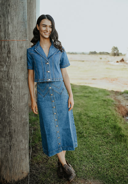 Calamity Denim Midi Skirt ~ 90’s Wash Blue image 3