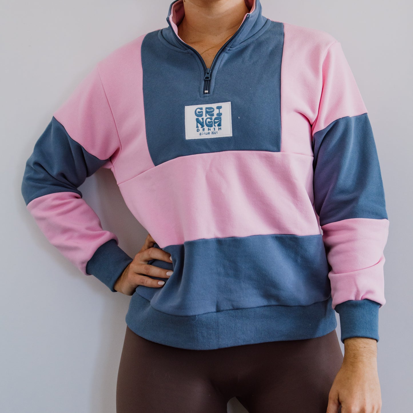 Pink and Blue 1/4 Zip Cotton Jumper image 0