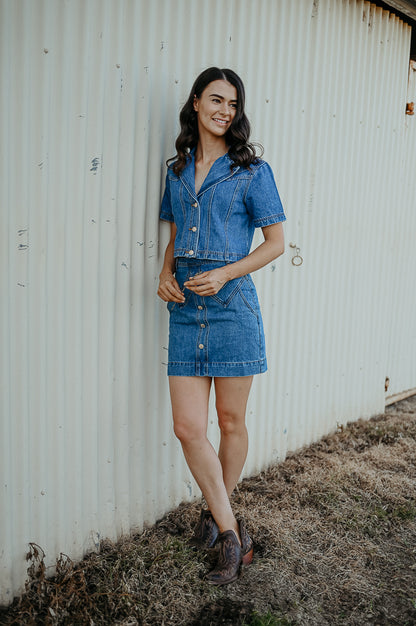 Calamity Denim Mini Skirt ~ 90’s Wash Blue image 1