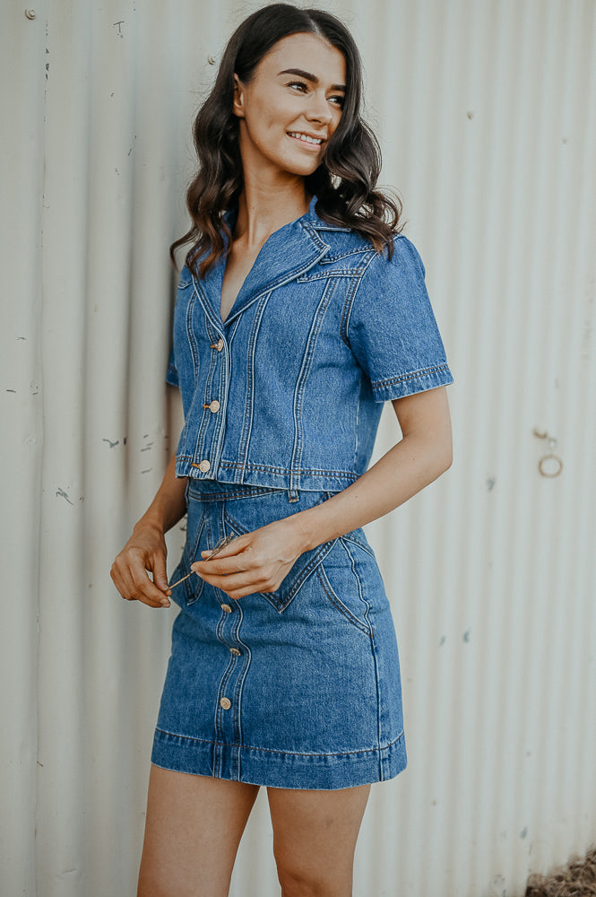 Calamity Denim Mini Skirt ~ 90’s Wash Blue image 3