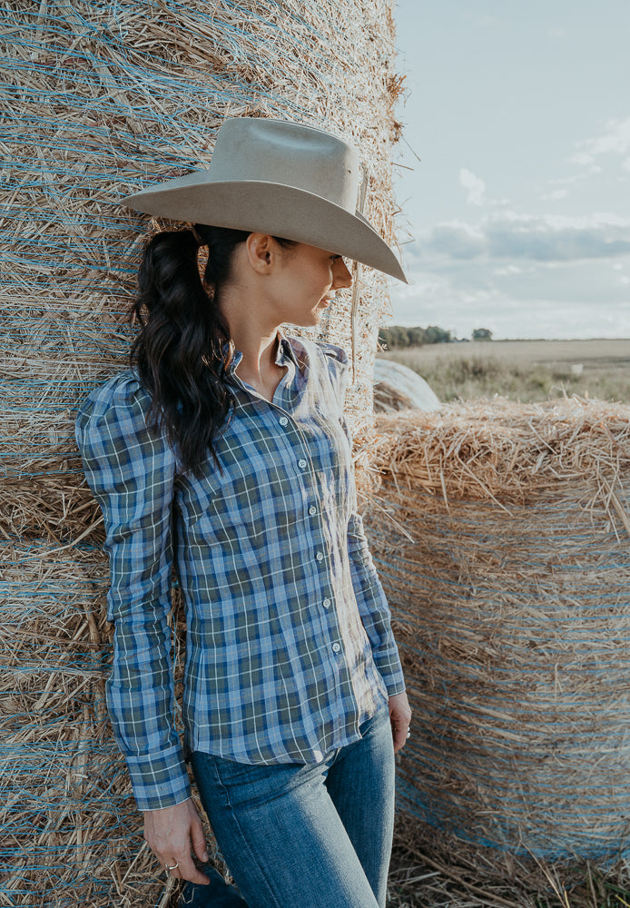 Ladies Long Sleeve Linen Shirt - Green/Blue/White Plaid image 2