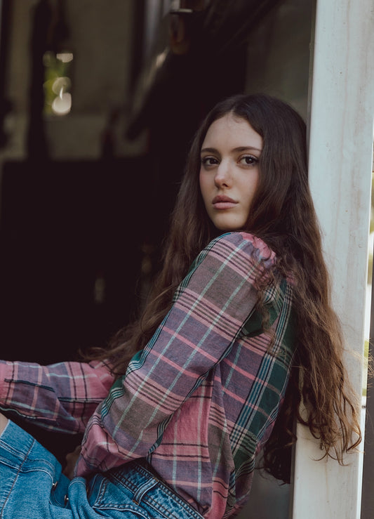 Green & Pink Plaid Cotton Ladies Long Sleeve Shirt image 0