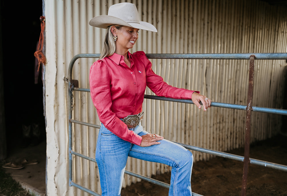 Dixie ~ WATERMELON Ladies Linen Long Sleeve Shirt image 3