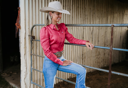 Dixie ~ WATERMELON Ladies Linen Long Sleeve Shirt image 3