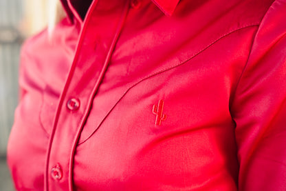 Vaquera ~ Crimson Red Women's Long Sleeve Cotton Shirt image 2