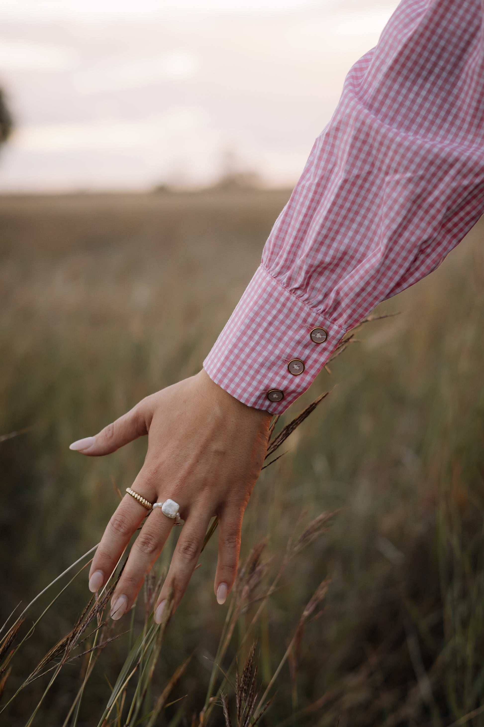 Ladies Statement Collar Long Sleeve Shirt - Pink Check image 2