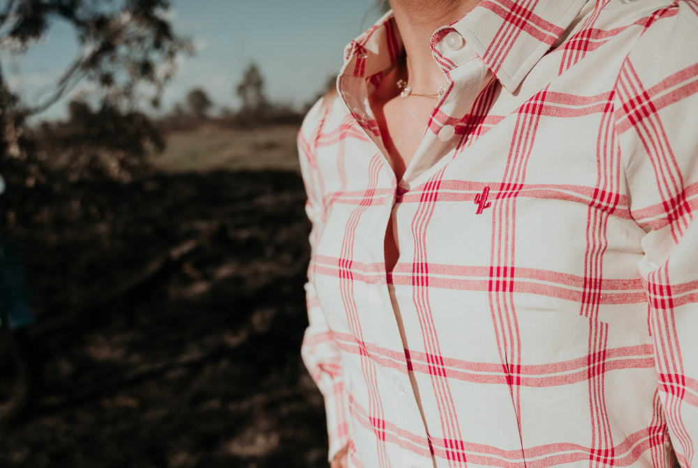 Red Range Check Womens Long Sleeve Cotton Shirt image 1