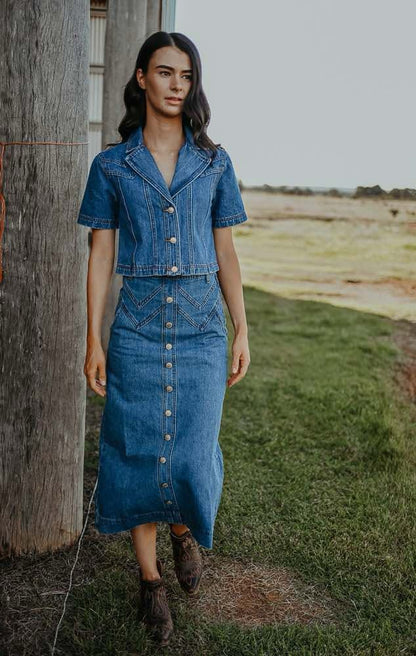 Calamity Denim Midi Skirt ~ 90’s Wash Blue image 4