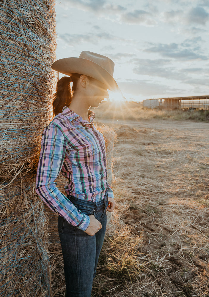 Ladies Long Sleeve Cotton Shirt - Pink/Mauve/Blue/Green/Yellow image 2