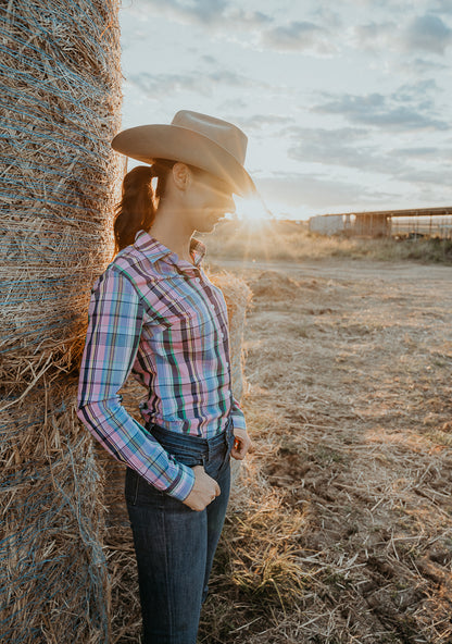 Ladies Long Sleeve Cotton Shirt - Pink/Mauve/Blue/Green/Yellow image 2