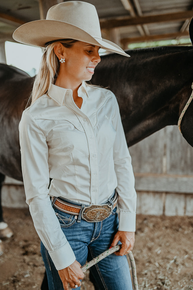 Vaquera ~ Classic White Womens Long Sleeve Cotton Fitted Shirt image 3