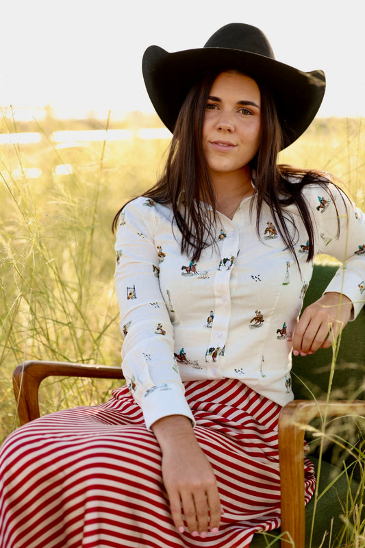 Aussie Icon Graphic Print Ladies Long Sleeve Cotton/Linen Blouse image 0