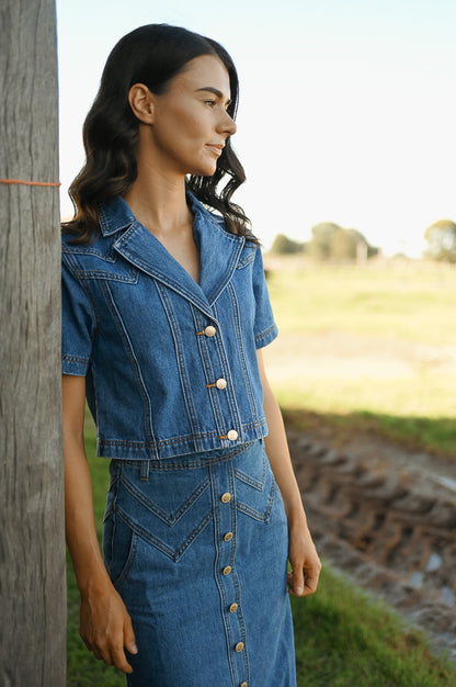 Calamity Denim Midi Skirt ~ 90’s Wash Blue image 0