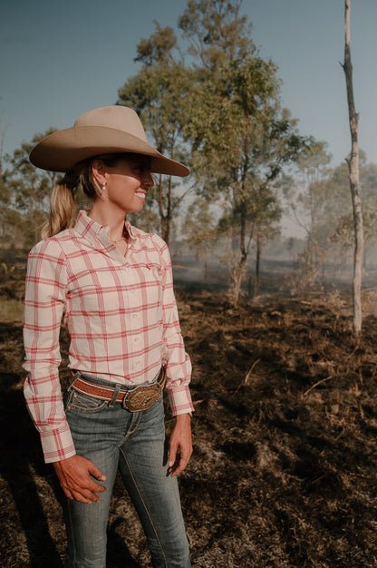 Red Range Check Womens Long Sleeve Cotton Shirt image 0
