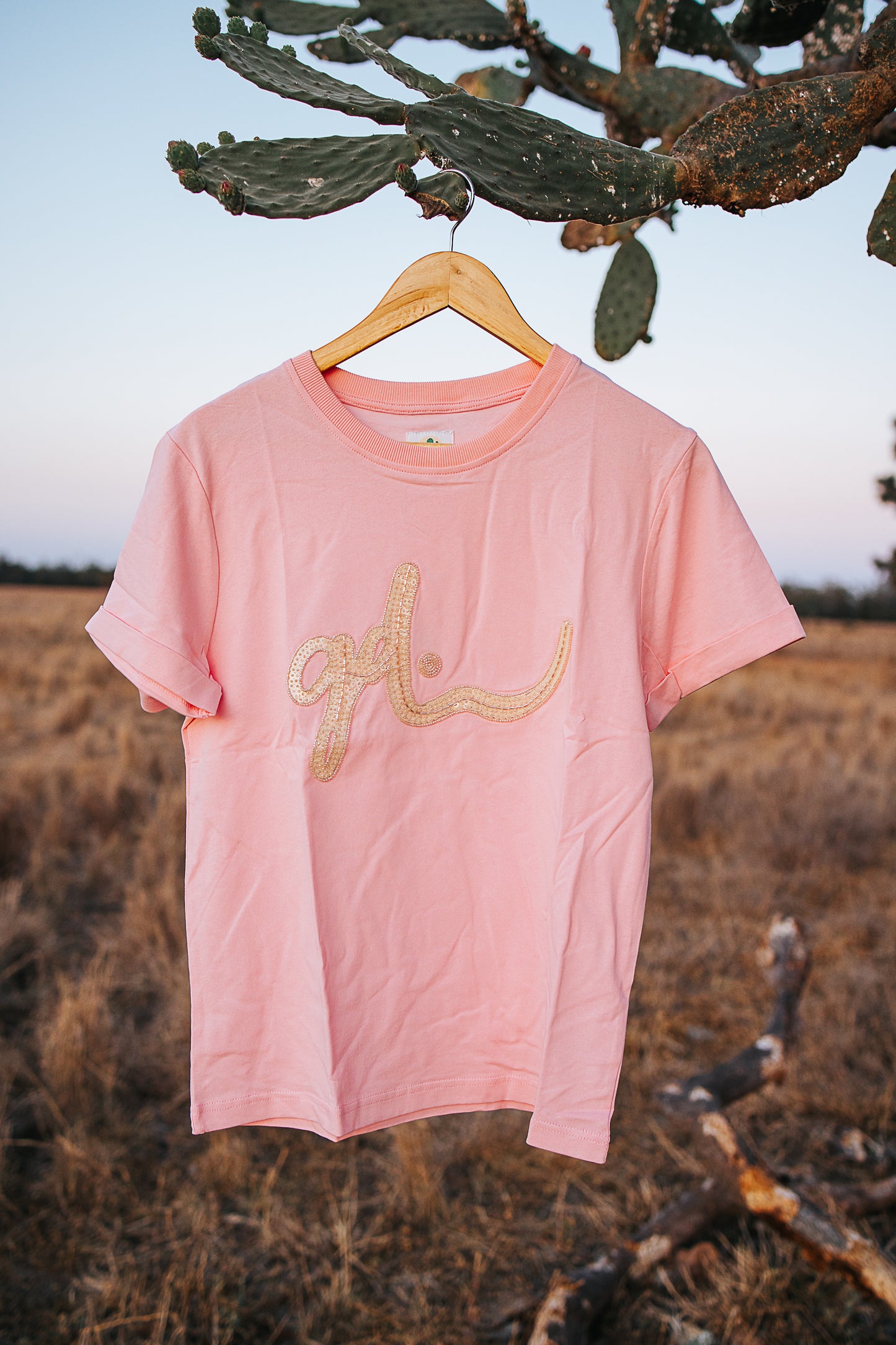 BETTY - PINK Women's Relaxed Fit T-Shirt with Cream Beaded Logo image 1