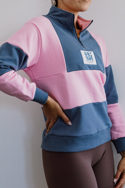Pink and Blue 1/4 Zip Cotton Jumper image 1