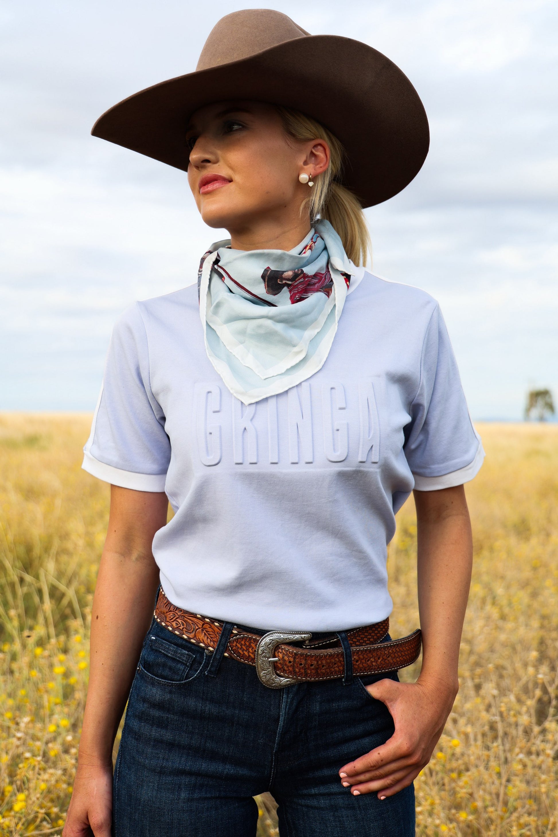 Sky Blue Embossed Logo T Shirt image 0