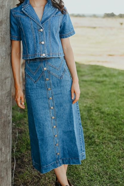 Calamity Denim Midi Skirt ~ 90’s Wash Blue image 2