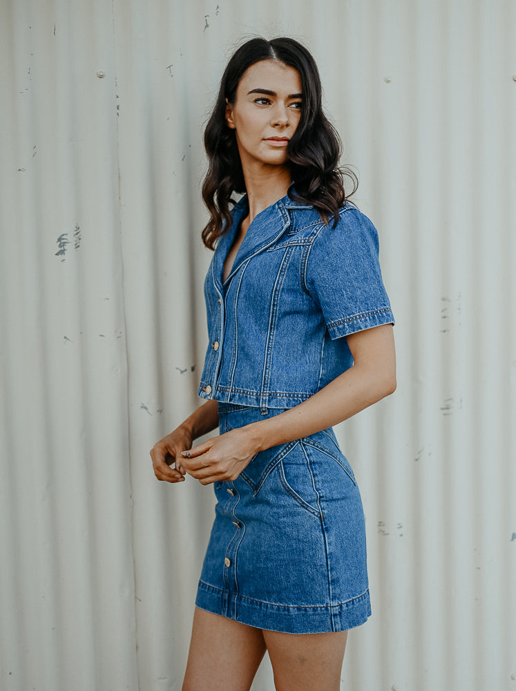 Calamity Denim Mini Skirt ~ 90’s Wash Blue image 7