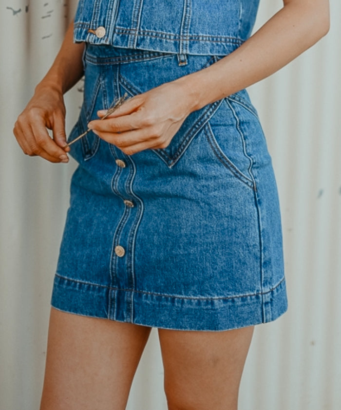 Calamity Denim Mini Skirt ~ 90’s Wash Blue image 2