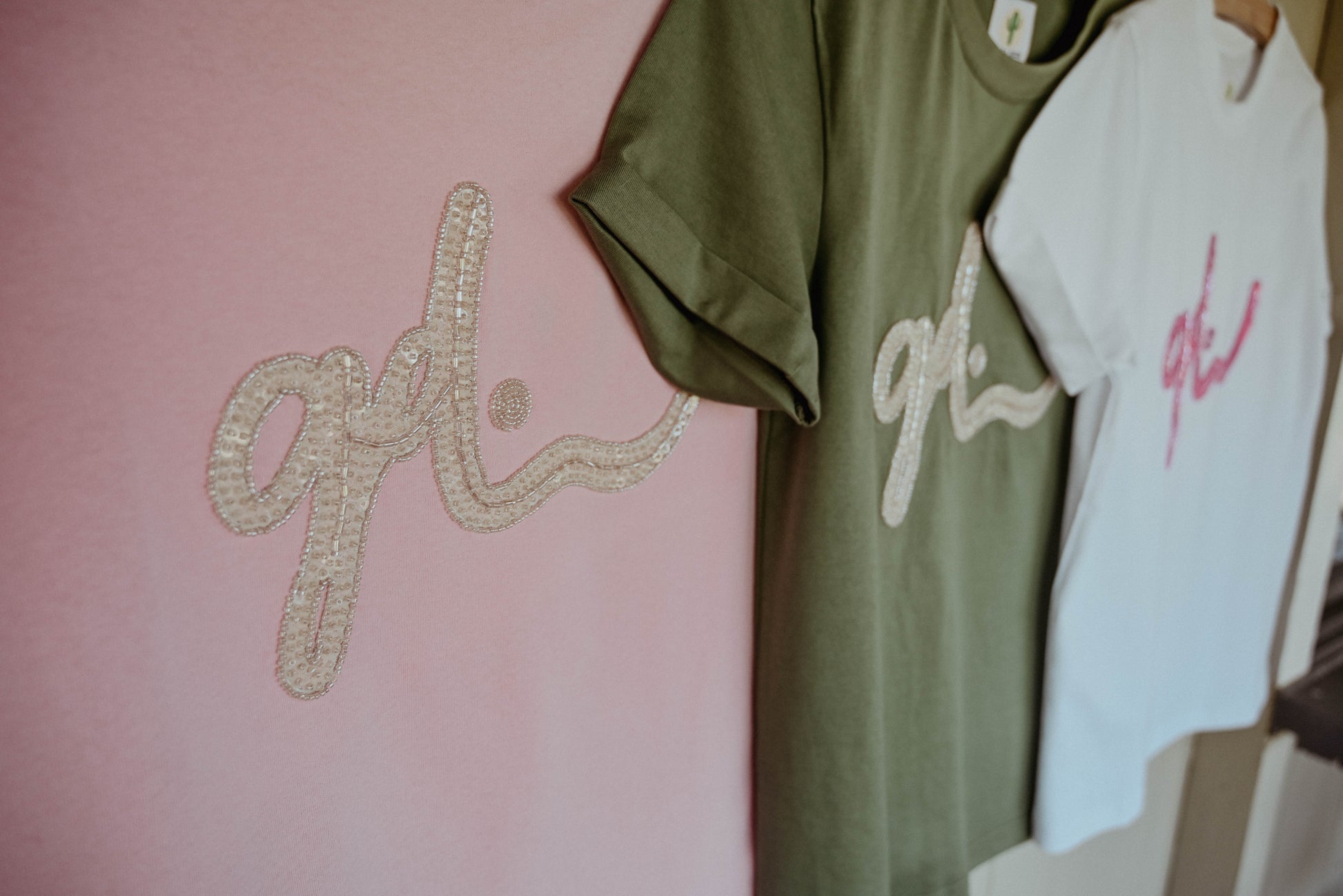 BETTY - PINK Women's Relaxed Fit T-Shirt with Cream Beaded Logo image 4