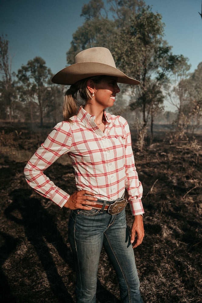 Red Range Check Womens Long Sleeve Cotton Shirt image 3