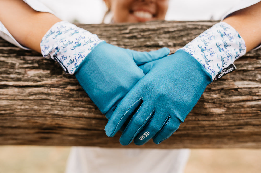 UPF50+ Blue Horse Full Finger Sun Glove image 0