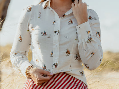 Aussie Icon Graphic Print Ladies Long Sleeve Cotton/Linen Blouse image 2