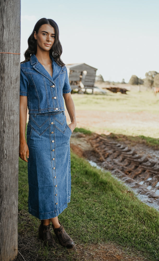 Calamity Denim Midi Skirt ~ 90’s Wash Blue image 1