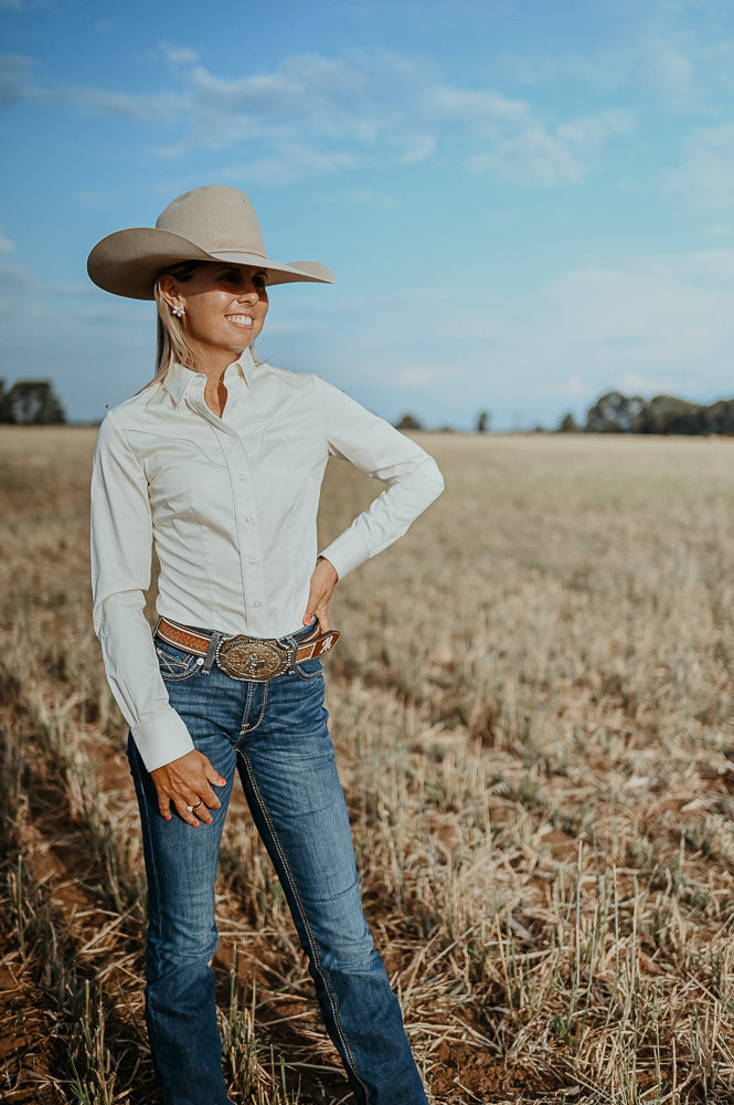 Vaquera ~ Classic White Womens Long Sleeve Cotton Fitted Shirt image 0