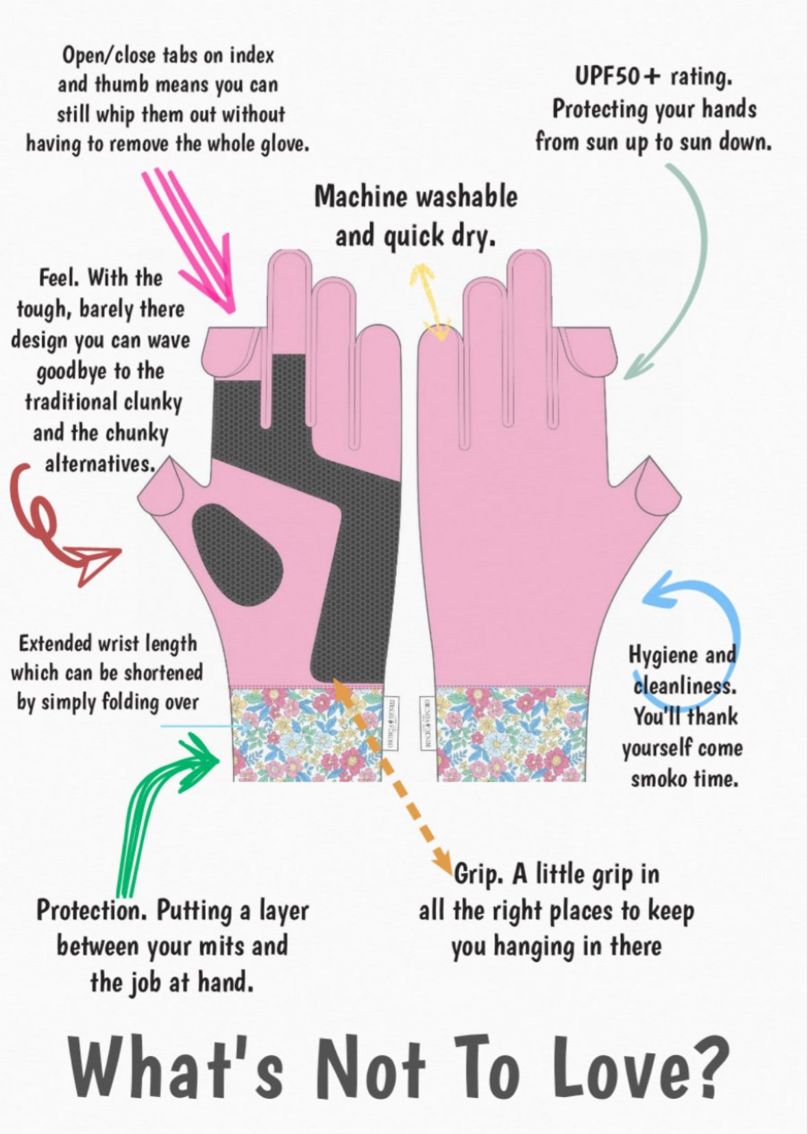 UPF50+ Pretty In Pink Full Finger Sun Glove image 2