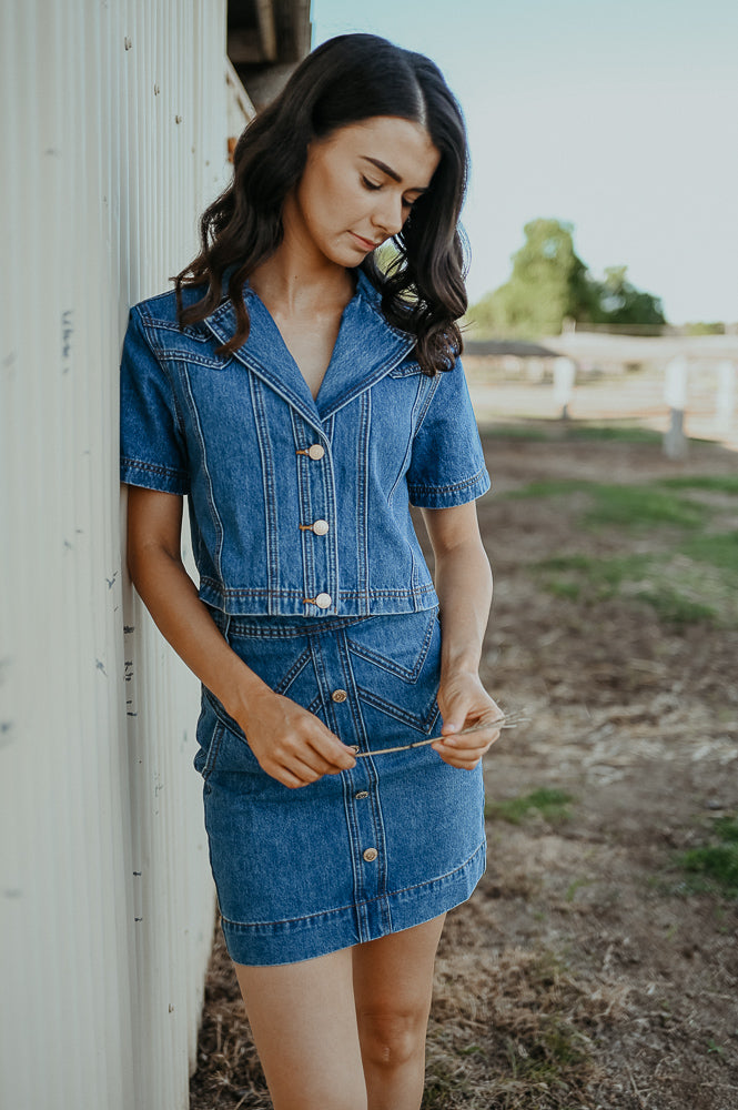 Calamity Denim Mini Skirt ~ 90’s Wash Blue image 5